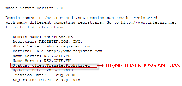 Trạng thái tên miền không an toàn